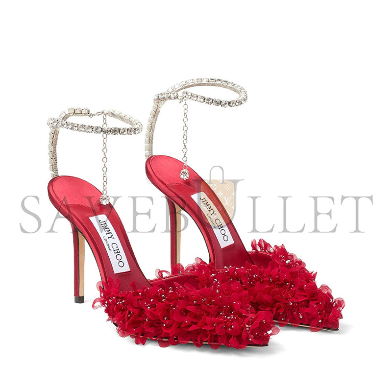 J1m*y Ch00 saeda 100ruby red mesh pumps with petal embroidery saeda100bsr